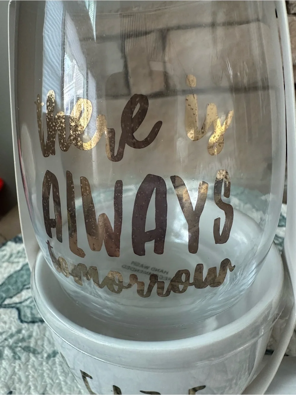 White Ceramic Mug & Glass Set with Gold Lettering - NWT